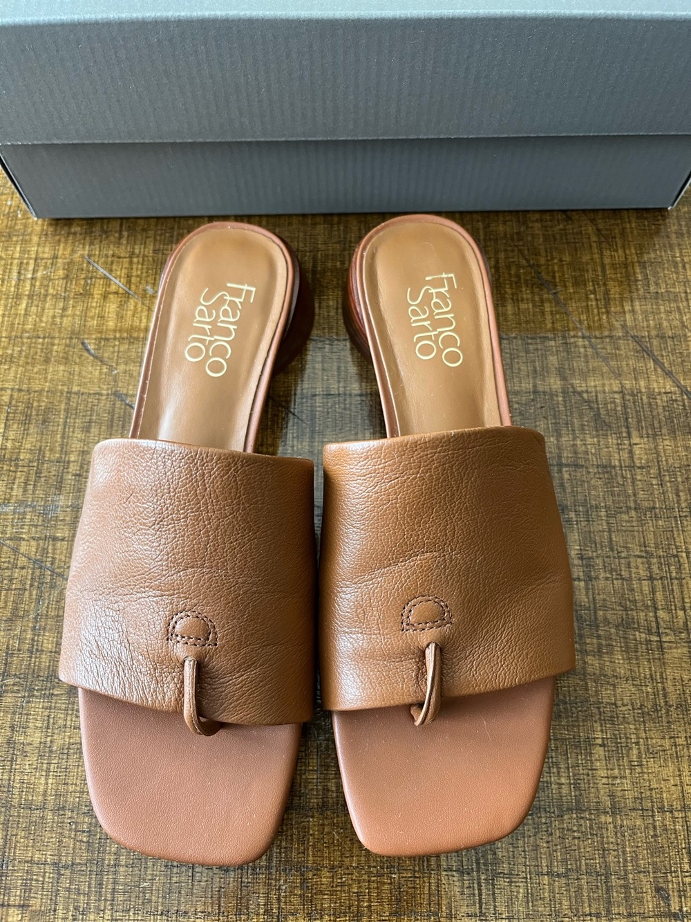 Franco Sarto Loran Cognac Cuoio Leather Slide Mules